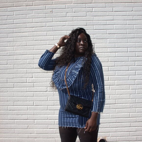 Zara - Denim Mini Stripped Dress - Picture 8 of 11